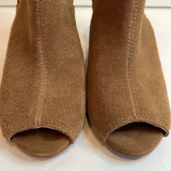 Lucky Brand Reevas Peep Toe Wedge Camel Suede Booties Size 8.5 - Picture 8 of 14